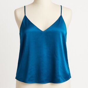 Vtg Blue 100% Silk V Neck Tank Top Camisole M Y2K 90s Coquette Dainty Lingerie